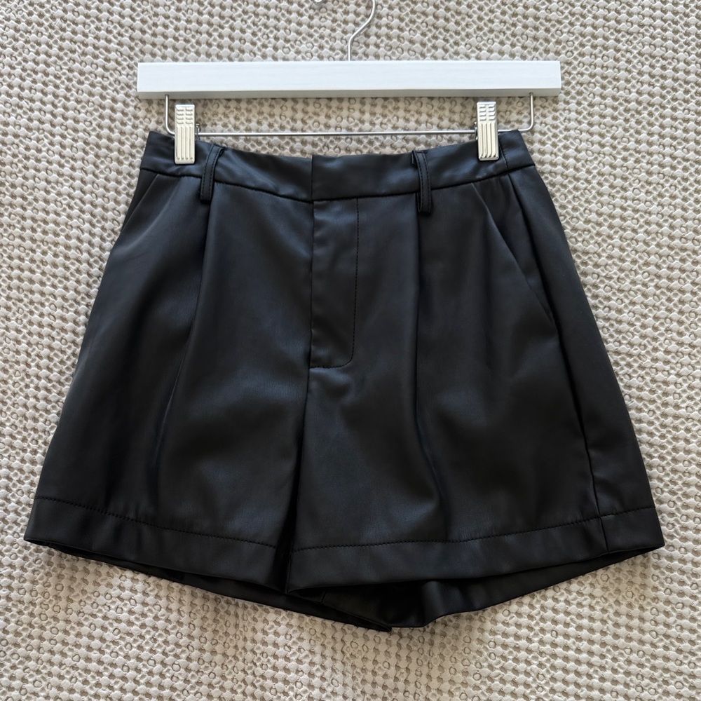 Dkny Black Faux Leather High-Waist Shorts